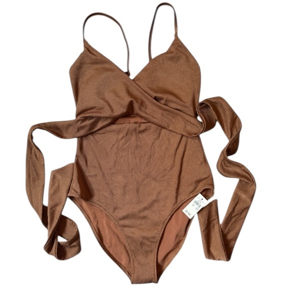 Aerie One Piece Shine Pique Wrap Swimsuit Cut Out Full Coverage Size SP NWT - Picture 5 of 12